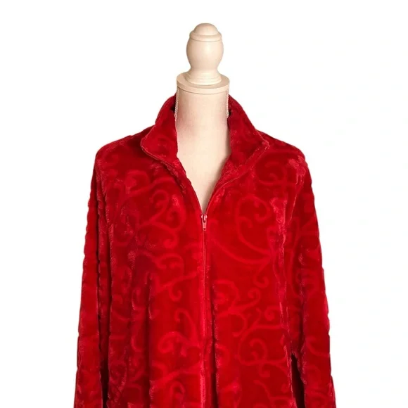 croft & barrow Red Plush Zip-Front Long Robe - Picture 4 of 12